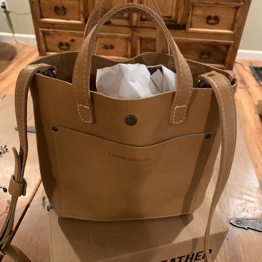 Portland Leather mini snap crossbody- Almond